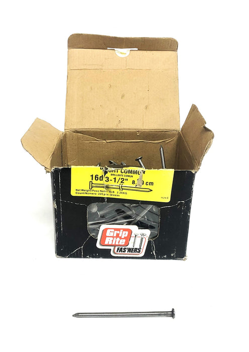 Grip Rite Fas'ners Bright Common Nail 16D3-1/2" [Lot of 153] NOS