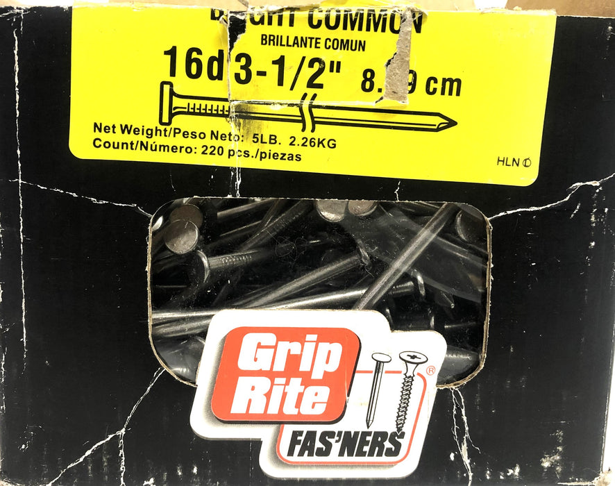 Grip Rite Fas'ners Bright Common Nail 16D3-1/2" [Lot of 153] NOS