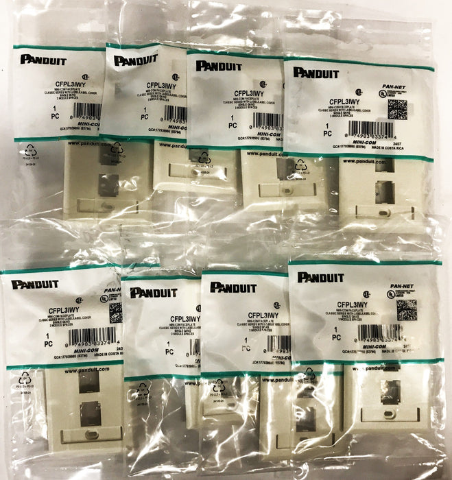 Panduit White Plastic 1-Gang 3-Port Faceplate CFPL3IWY [Lot of 8] NOS