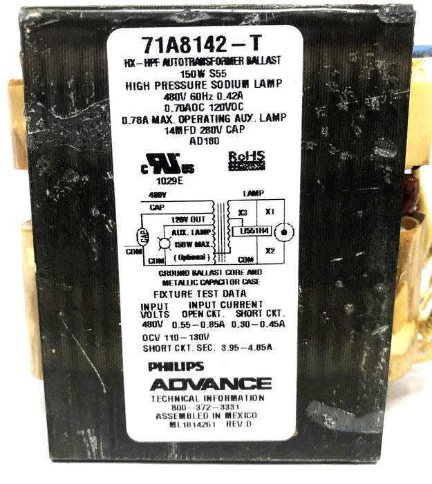 Philips Advance 1-150W S55 HP Sodium Core & Coil Ballast Kit 71A8142-001D NOS
