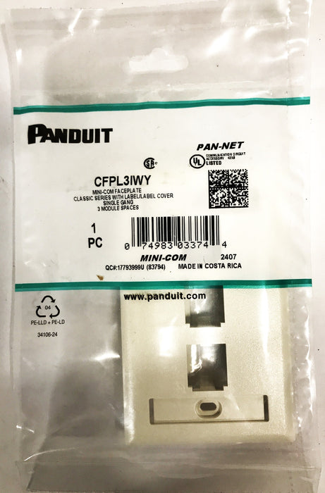 Panduit White Plastic 1-Gang 3-Port Faceplate CFPL3IWY [Lot of 8] NOS