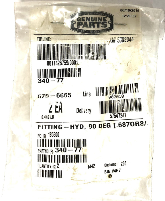 The Toro Company 90 Degree Elbow Fitting 340-77 [Lot of 2] NOS