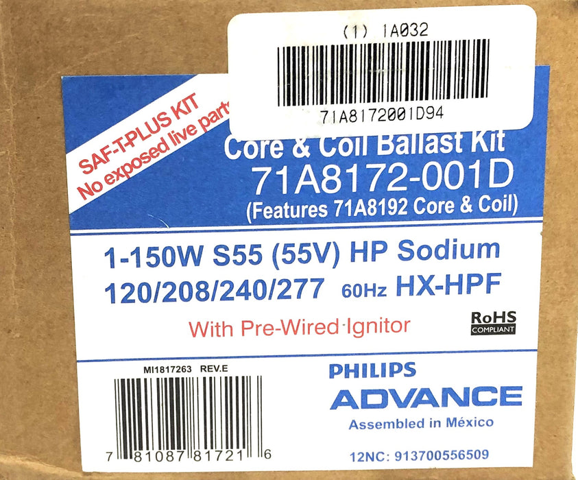Philips Advance 1-150W S55 HP Sodium Core & Coil Ballast Kit 71A8172-001D NOS