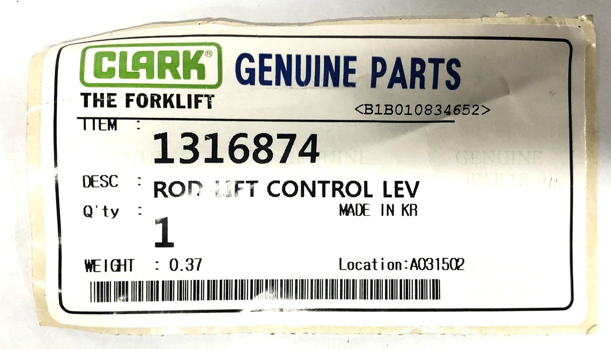 Clark Rod-Lift Control Lever For Forklift 1316874 NOS