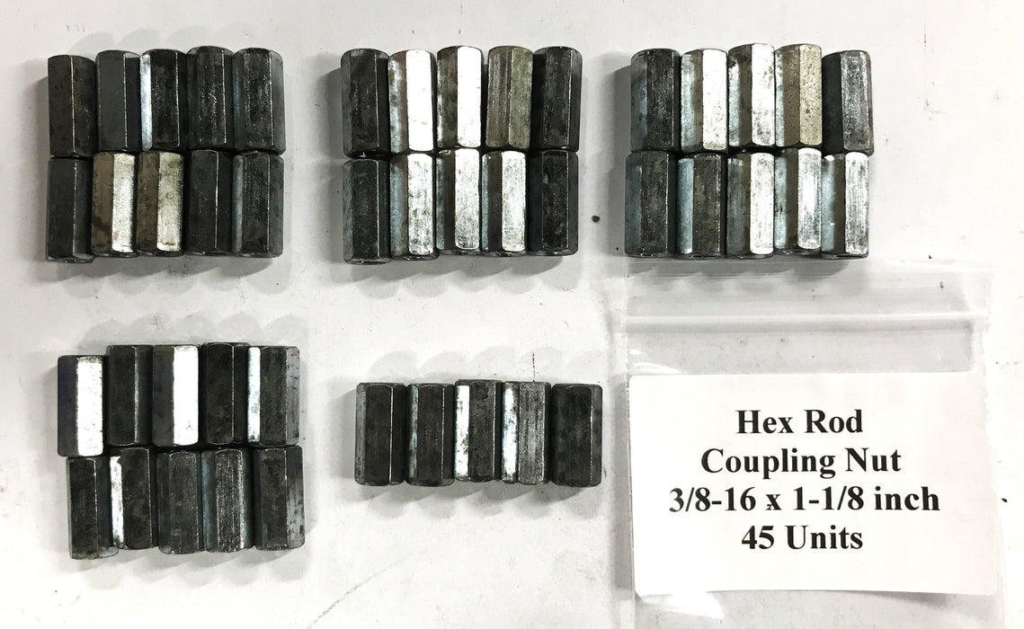 Unbranded Hex Rod Coupling Nut 3/8-16 x 1-1/8 inch [Lot of 45] NOS