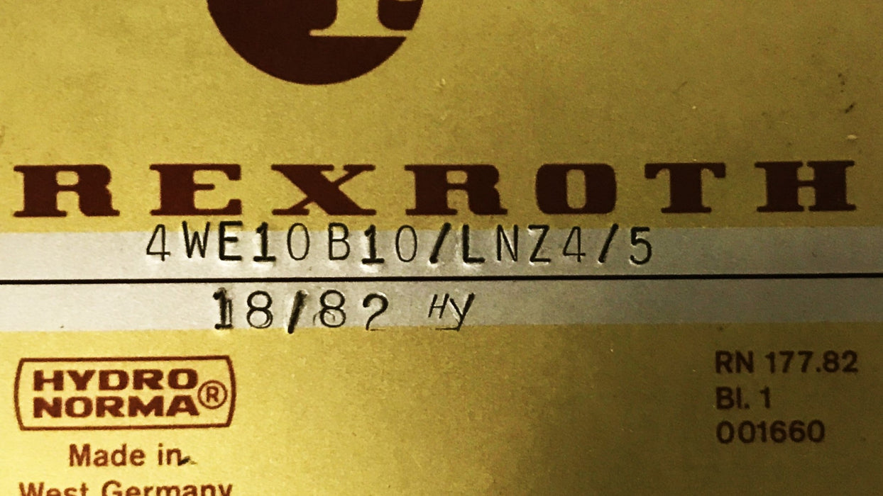 Hydronorma Rexroth Directional Solenoid Valve WL70-4-A-387/4WE10B10/LNZ4/5 NOS