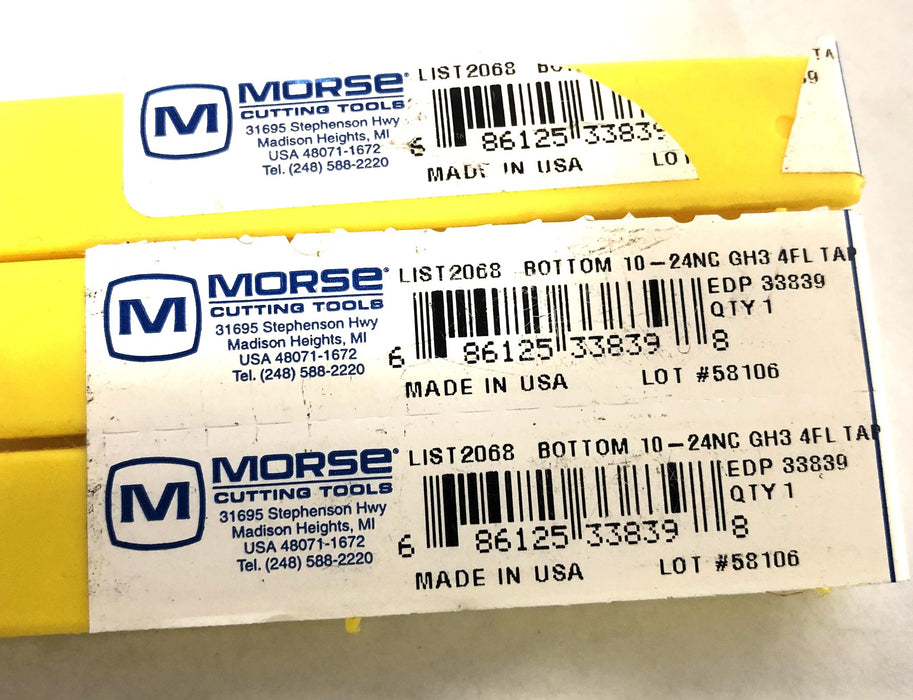 Morse 10-24NC GH3 4FL Bottom Tap LIST2068 [Lot of 3] NOS