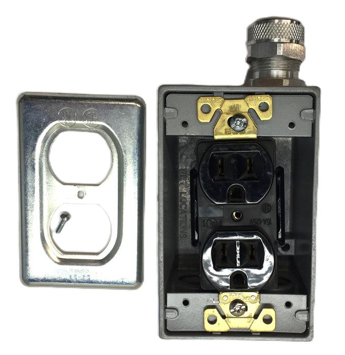 Red-dot 4-1/2" x 2-3/4" Gang Box with Electrical Receptacle and Cable Gland USED