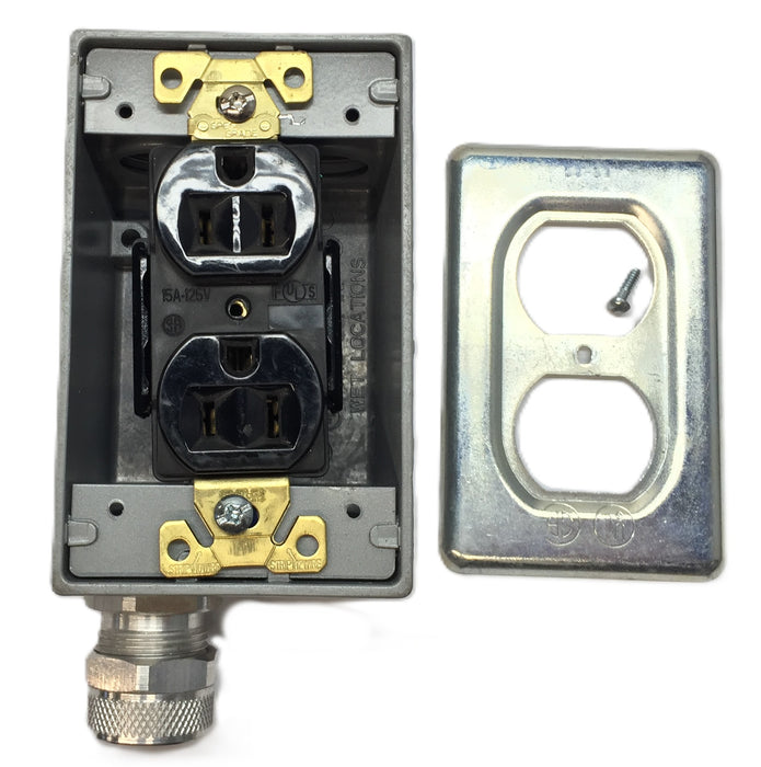 Red-dot 4-1/2" x 2-3/4" Gang Box with Electrical Receptacle and Cable Gland USED