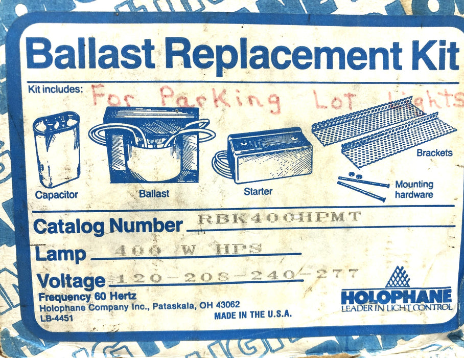Holophane Lighting 400 Watts 120-20S-240/244 Ballast Replacement RBK400HPMT USED