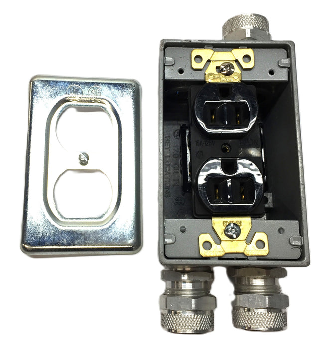 Red-dot 4-1/2" x 2-3/4" Gang Box with Electrical Receptacle/Cable Gland(3) USED