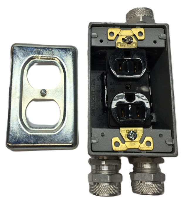 Red-dot 4-1/2" x 2-3/4" Gang Box with Electrical Receptacle/Cable Gland(3) USED