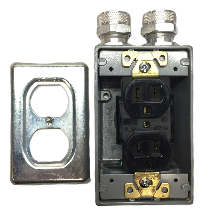 Red-dot 4-1/2" x 2-3/4" Gang Box with Electrical Receptacle/Cable Gland(2) USED