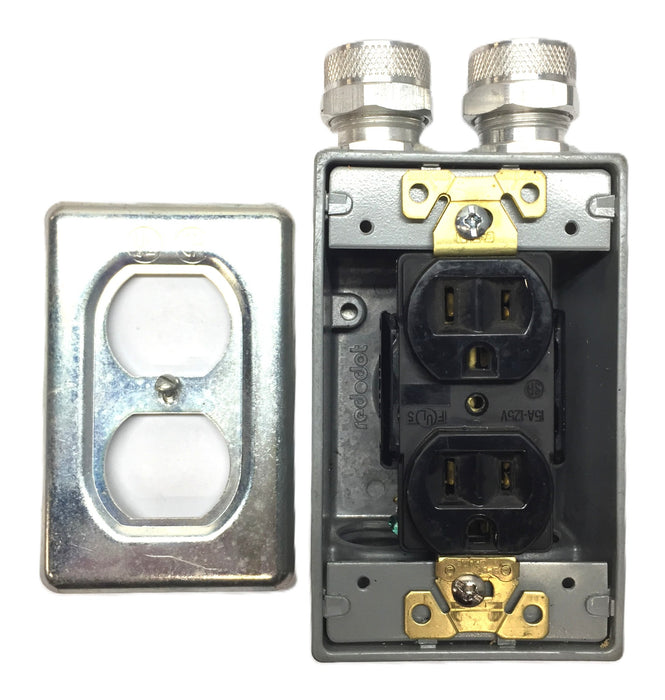 Red-dot 4-1/2" x 2-3/4" Gang Box with Electrical Receptacle/Cable Gland(2) USED
