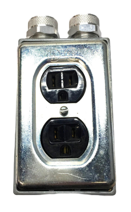 Red-dot 4-1/2" x 2-3/4" Gang Box with Electrical Receptacle/Cable Gland(2) USED