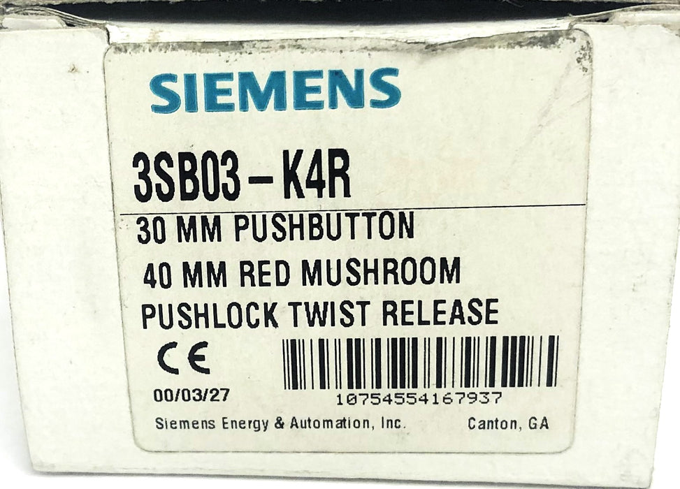 Siemens Pushlock twist Release Push Button Red 3SB03-K4R NOS