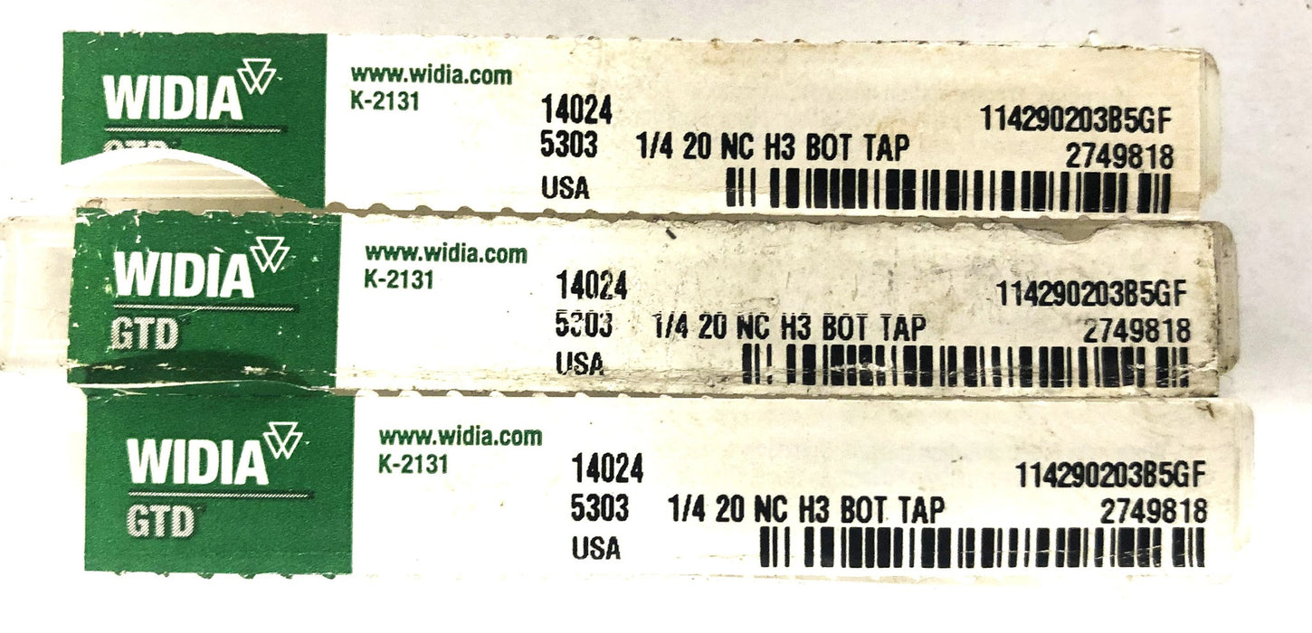 Widia GTD K-2131 5303 1/4 20 NC H3 Bottom Tap 14024 (B0315) [Lot of 3] NOS