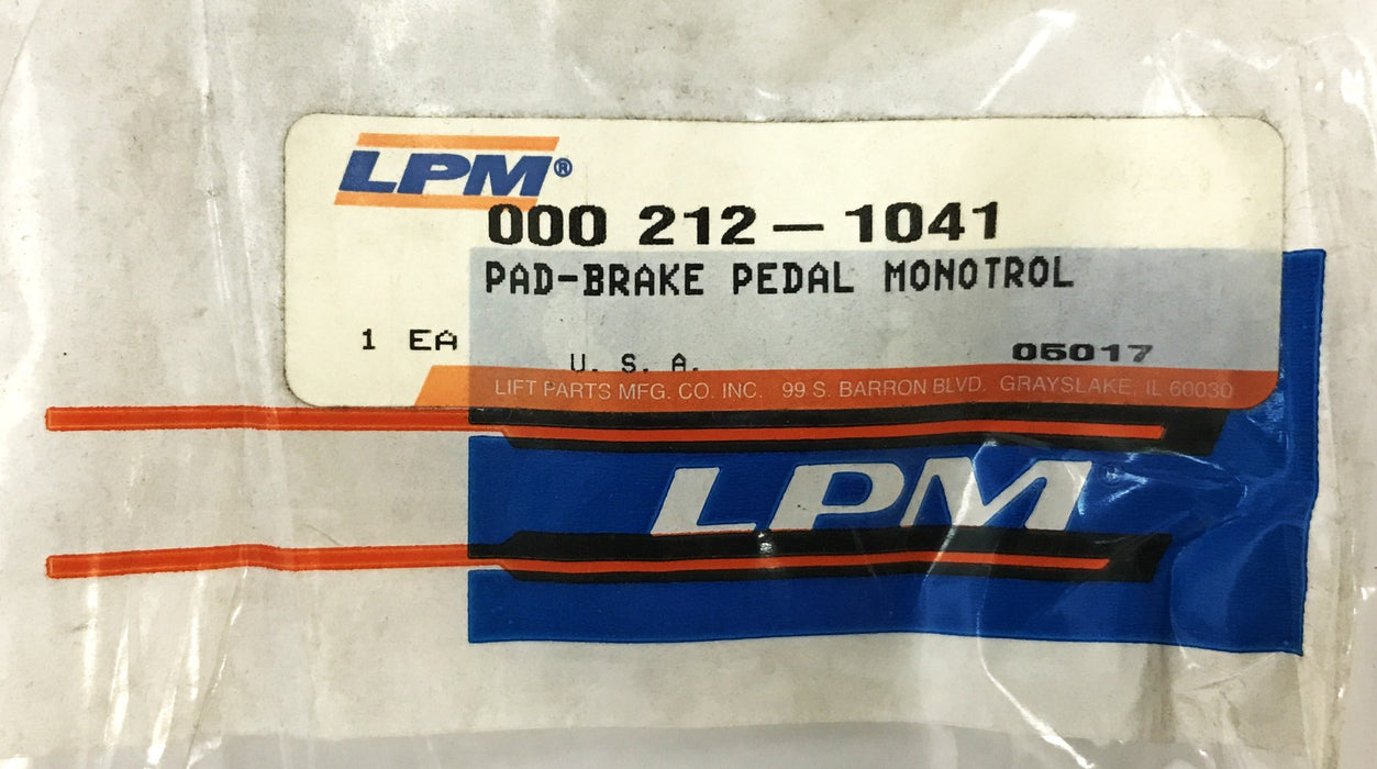 LPM Forklift Brake Monotrol Pedal Pad 212-1041 NOS