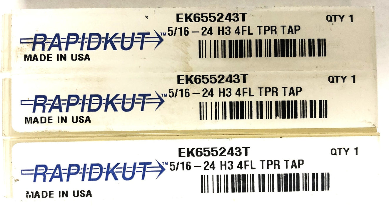 Rapidkut 5/16-24 NF GH3/H3 4FL HSS Taper Tap EK655243T (73296) [Lot of 3] NOS