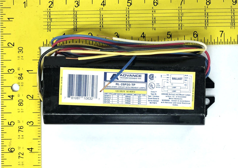 Advance 120V 60Hz Rapid Start Circuit With Preheat Lamps RL-2SP20-TP NOS