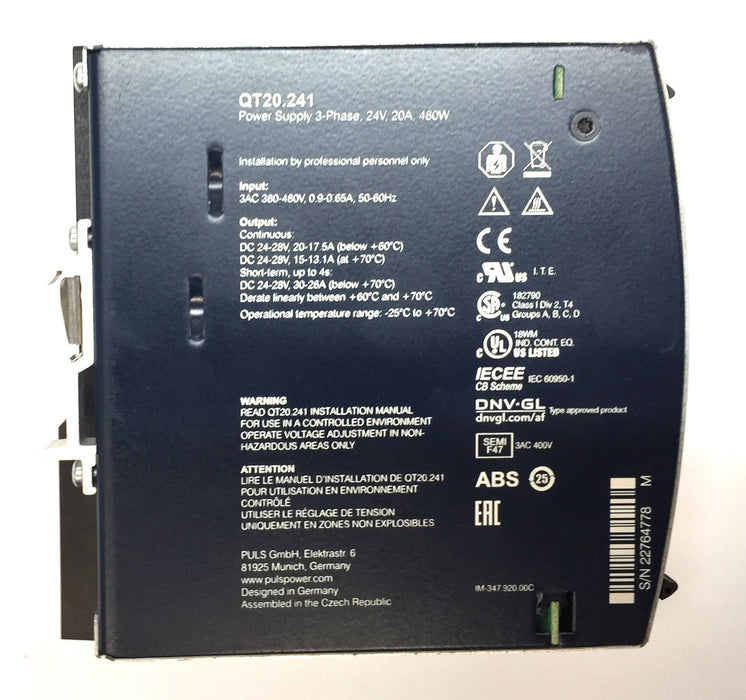 Puls Dimension 3AC 380-480V QT20 3-Phase Power Supply QT20.241 NOS