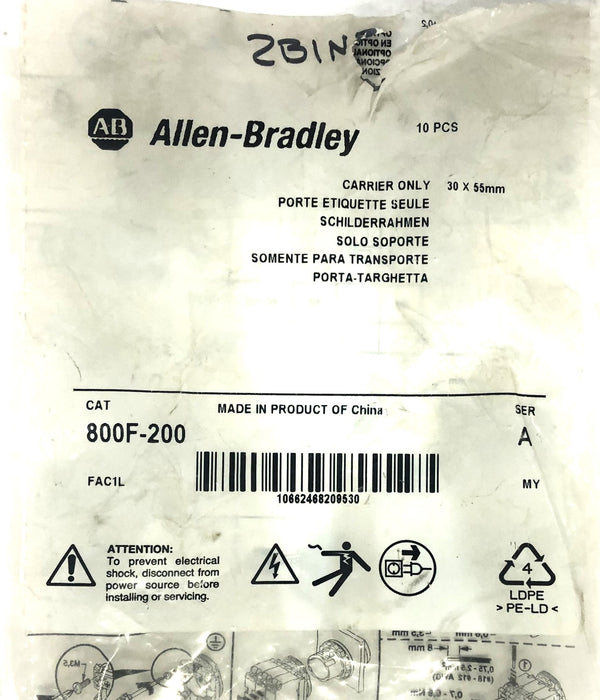 Allen-Bradley Series A 30X55MM Legend Plate Frame 800F-200 [Lot of 8] NOS