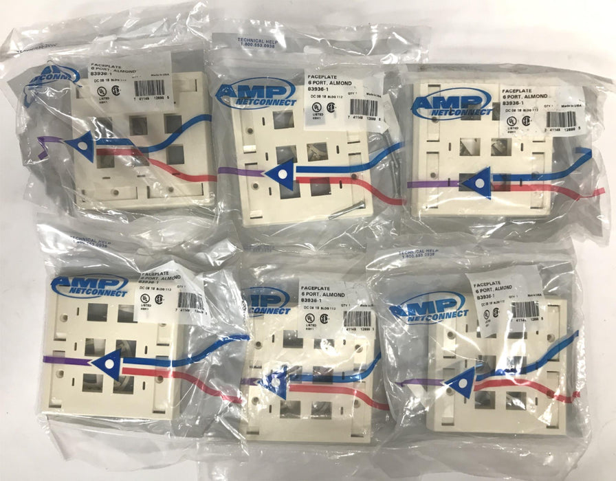 AMP Netconnect 6 Port 2-Gang Faceplate Almond 83936-1 [Lot of 6] NOS