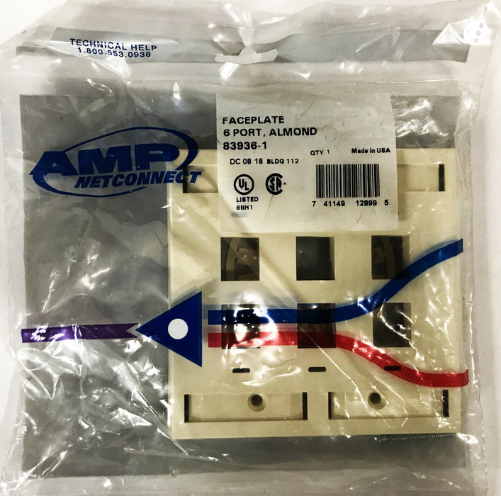 AMP Netconnect 6 Port 2-Gang Faceplate Almond 83936-1 [Lot of 6] NOS