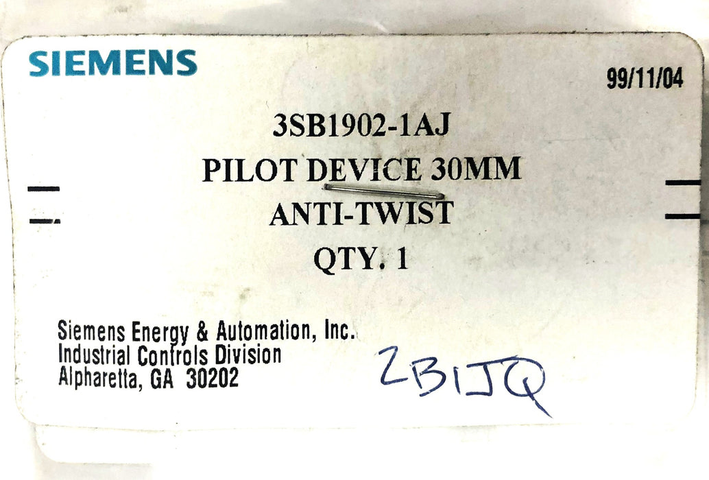 Siemens Pilot Device 30MM Anti-Twist 3SB1902-1AJ [Lot of 3] NOS