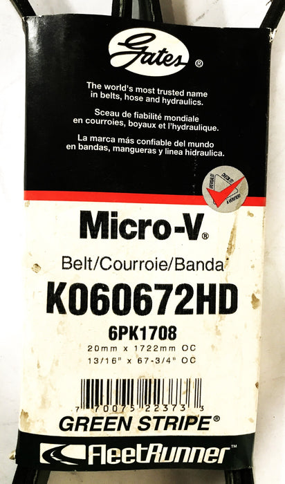 Gates Heavy Duty Serpentine Micro-V Belt K060672HD NOS