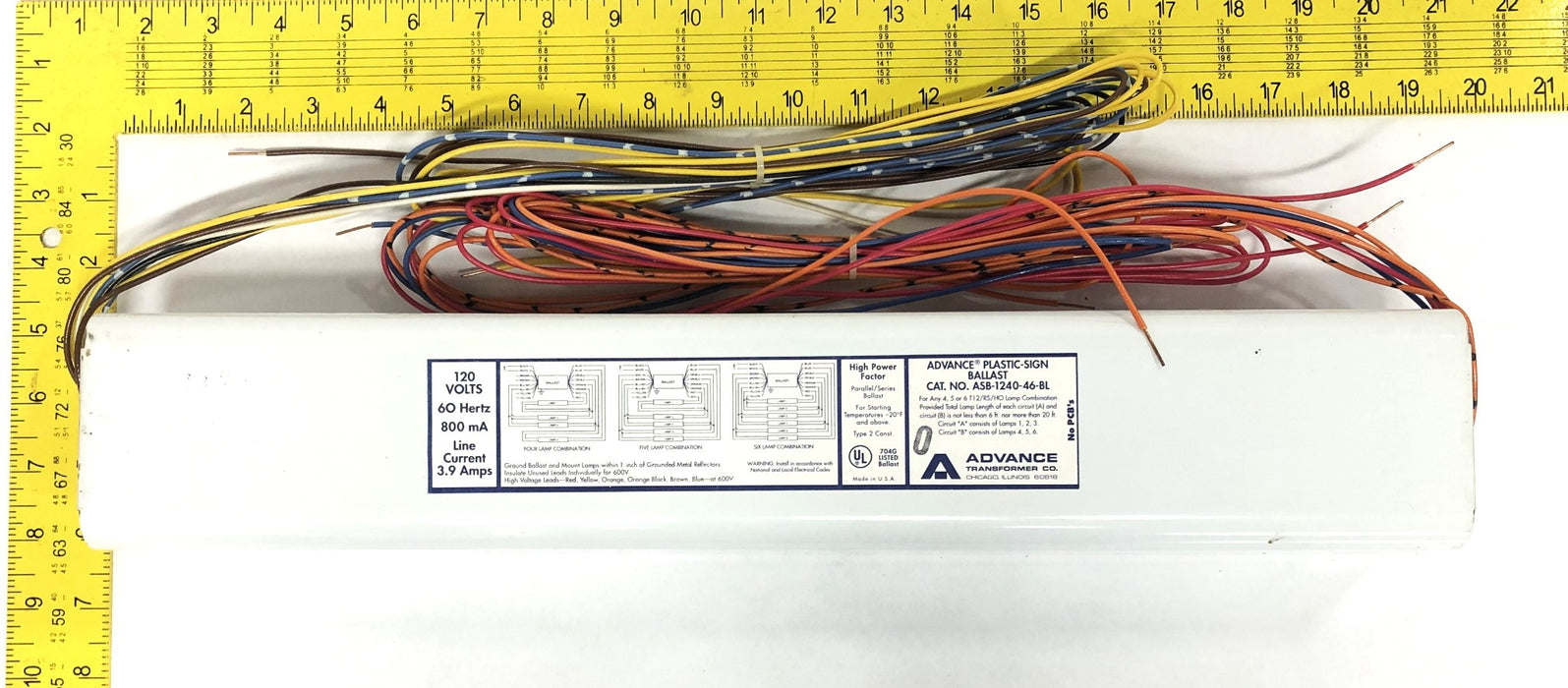 Advance 120V 60Hz 800mA 3.9Amps Plastic-Sign Ballast ASB-1240-46-BL NOS