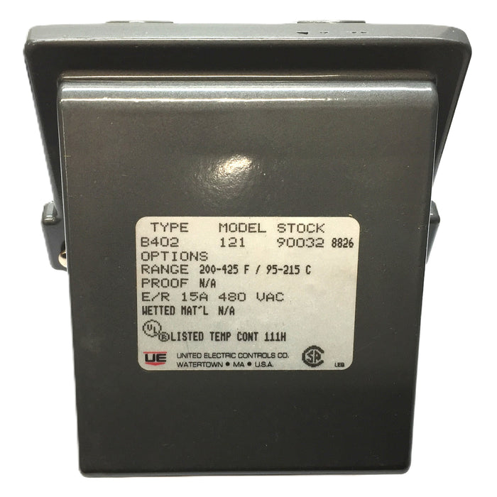 United Electric B402 Model:121 15A/480VAC Temp. Controller 200-425F/95-215C NOS