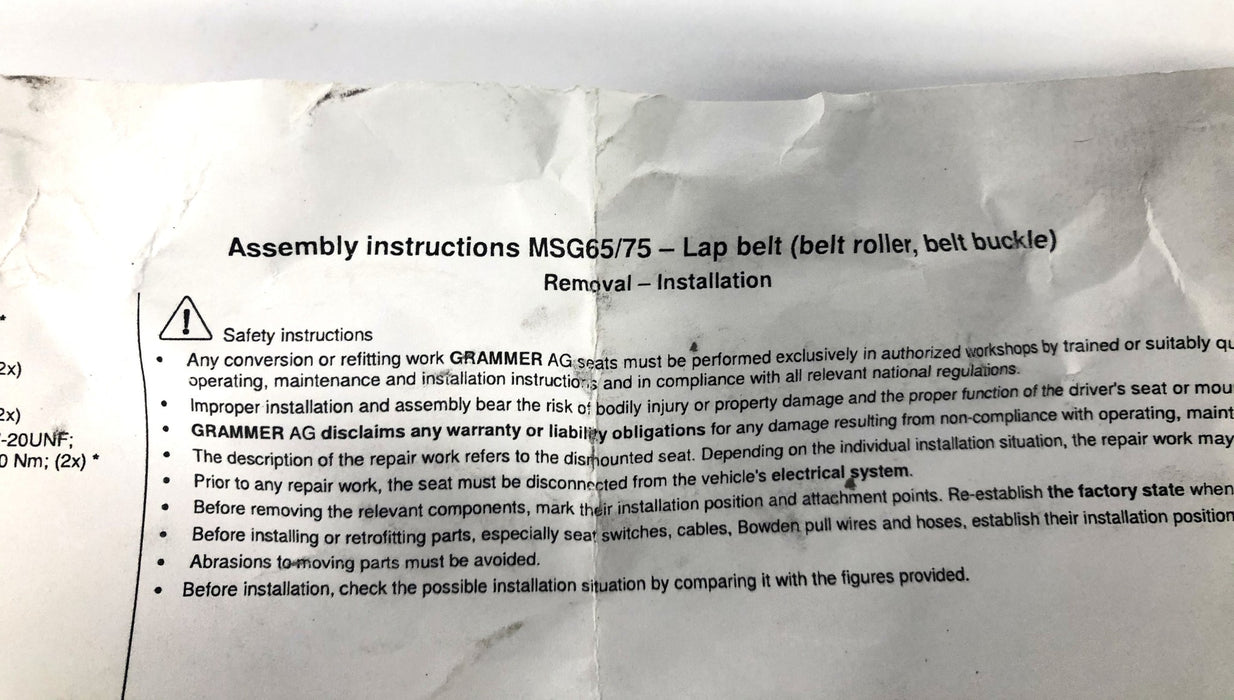 Grammer Lap Belt Kit For Forklift MSG65/75 NOS