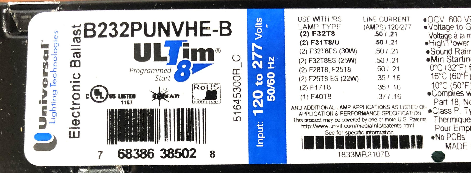 Universal Lighting ULTIM 8 Electronic Ballast B232PUNVHE-B [Lot of 2] NOS
