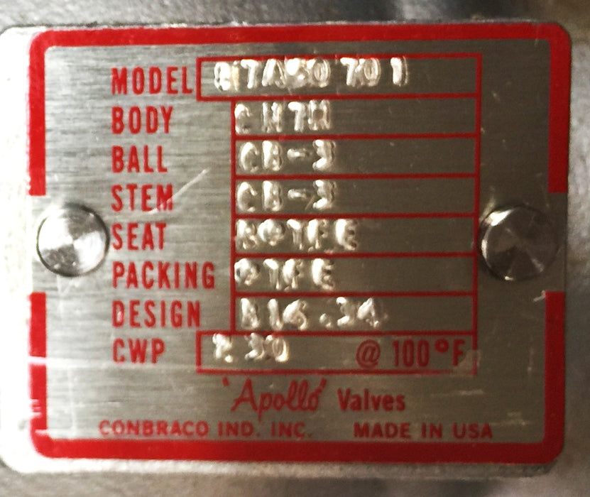 Apollo Stainless Steel Full Port Levered Ball Valve 87A-507-1 NOS