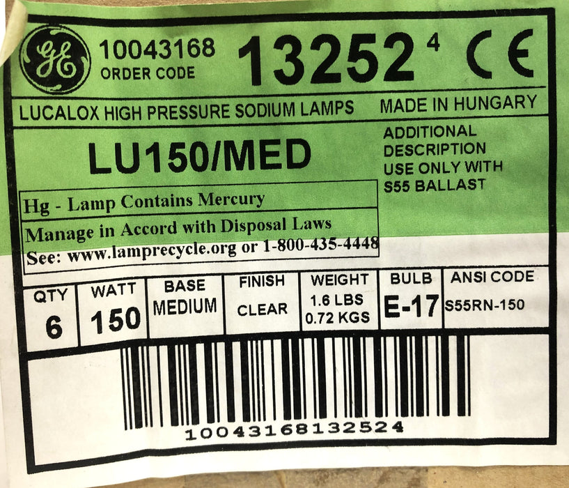 GE Lucalox 150W E-17 High Pressure Sodium Lamps LU150/MED (13252) [Lot of 2] NOS
