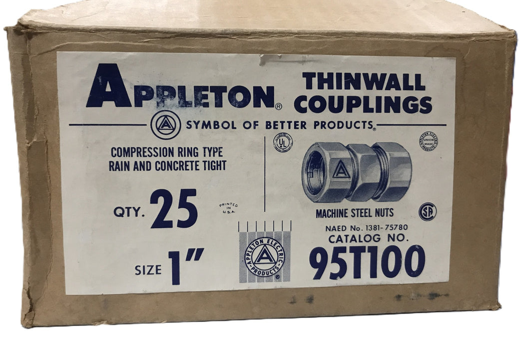 Appleton Thinwall 1 inch Compression Coupling 95T100 [Lot of 25] NOS