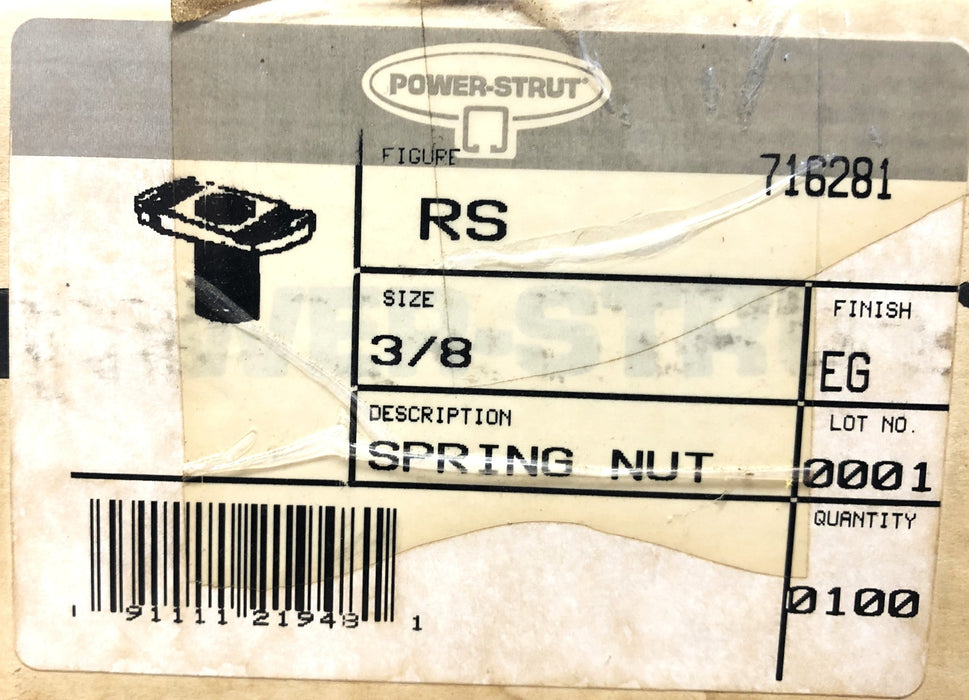 Power-Strut RS 3/8 Inch EG Finish Spring Nut 716281 [Lot of 45] NOS