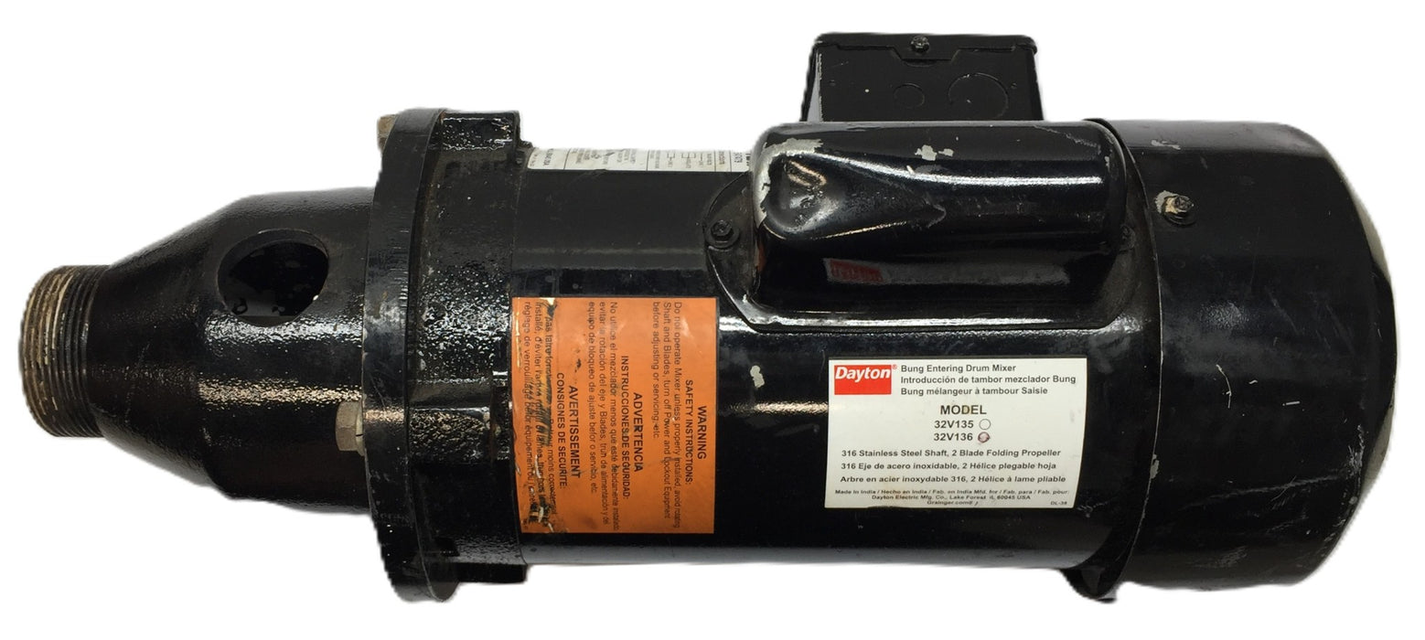 Dayton 32V136 Bung Entering 316 SS Shaft Drum Mixer PPLTFB41TBG USED