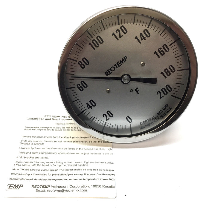 Reotemp Model: "J" 0-200F Range 2-1/2" Stem Thermometer 6685360460 NOS