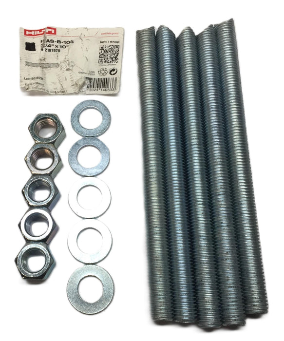 Hilti HAS-B-105 3/4" x 10" Threaded Rod, Washer and Nut 2197970 [Lot of 5] NOS