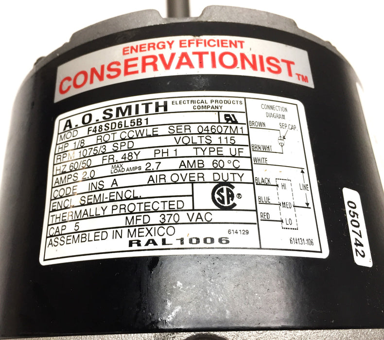 A.O. Smith Energy Efficient Conservationist Electric Motor F48SD6L5B1 NOS