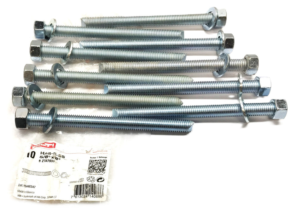 Hilti 5/8" x 8" Threaded Rod, Washer and Nut HAS-E-55 Pack (10pcs) 2197995 NOS