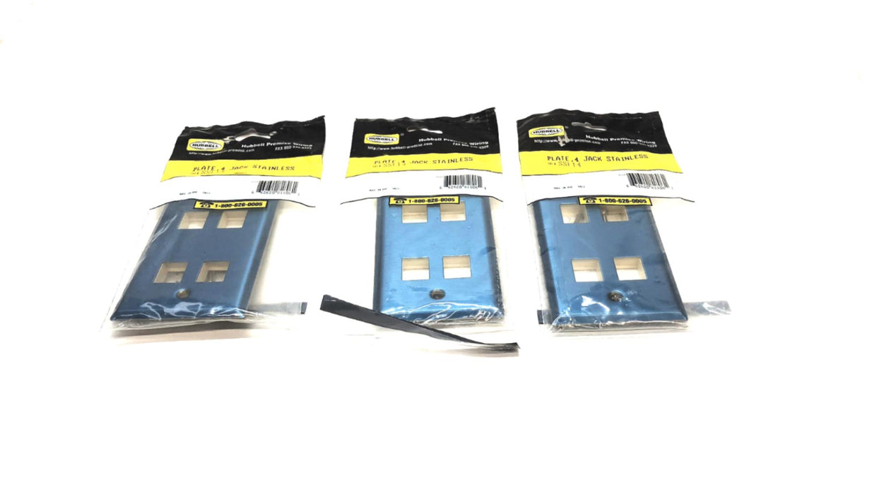Hubbell 4 Jack Stainless Steel Plate SSF14 [Lot of 3] NOS