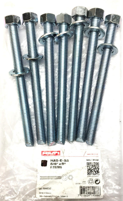 Hilti 5/8" x 8" Threaded Rod, Washer and Nut HAS-E-55 Pack (7pcs) 2197995 NOS