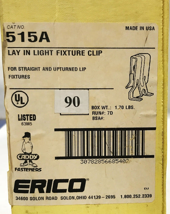 Erico Caddy Lay-in Light Fixture Clip 515A [Lot of 90] NOS