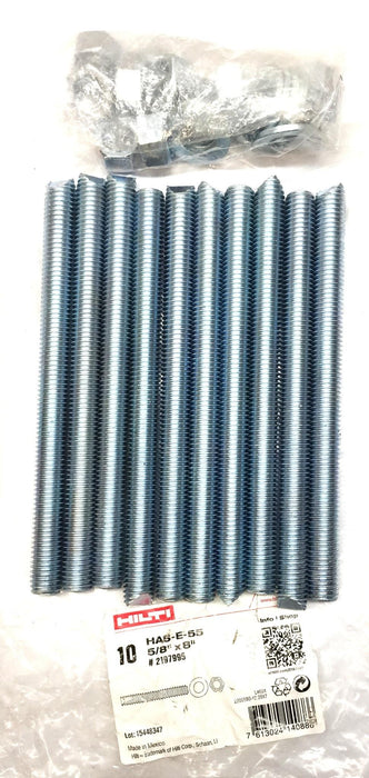 Hilti 5/8" x 8" Threaded Rod, Washer and Nut HAS-E-55 Pack (10pcs) 2197995 NOS
