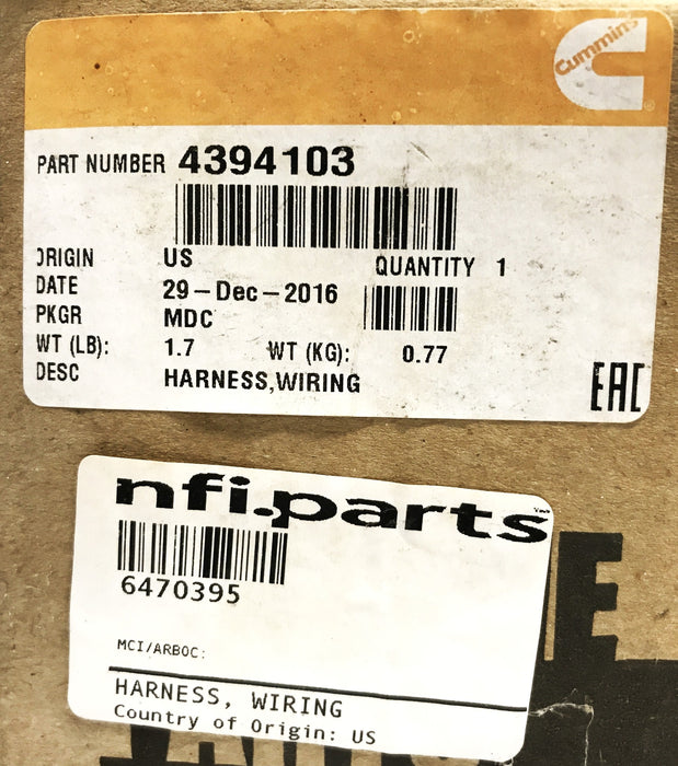 Cummins New Flyer Wiring Harness 4394103 NOS