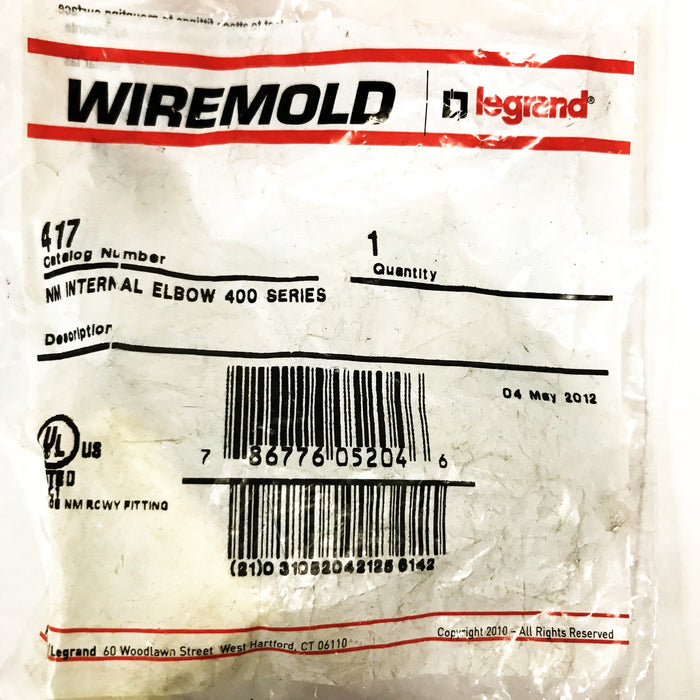 Wiremold Series 400 Internal Elbow Ivory 417 [Lot of 9] NOS