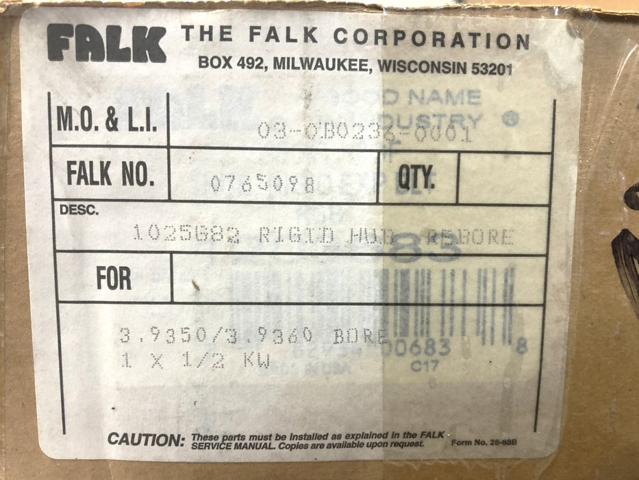 Falk Rigid Hub 3.9350 Inch Rebore 1025G82 (0765098) NOS